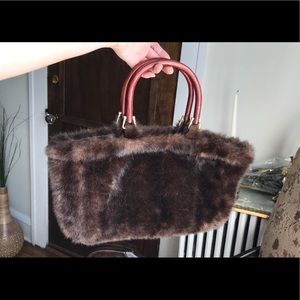 Ultra unique vintage faux fur bag w/ wood handles